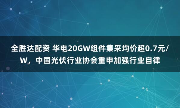 全胜达配资 华电20GW组件集采均价超0.7元/W，中国光伏行业协会重申加强行业自律