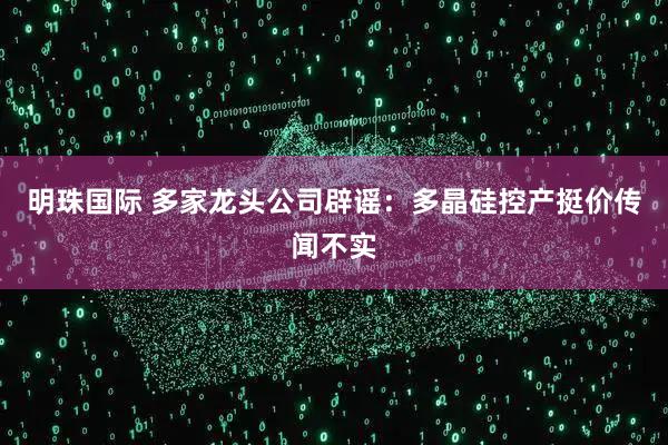 明珠国际 多家龙头公司辟谣：多晶硅控产挺价传闻不实